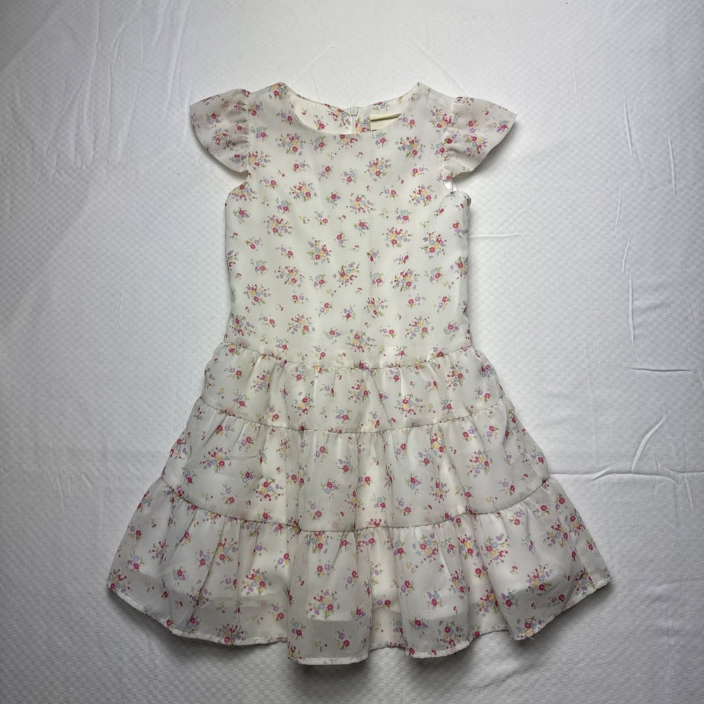 Laura Ashley Boutique Girls Sz 3T Tiered Floral Lined Light Back Zipper Dress